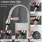 Single Handle High Arc Brushed Nickel Pull Out Kitchen Sink Faucet with 4 Spraying Modes,Single Level Stainless Steel with Pull Down Sprayer
