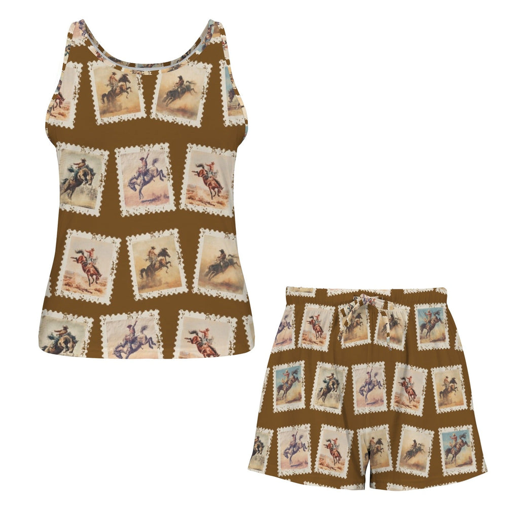 Baha Ranch Stamped Rodeo Cowboy Pajama Lounge Tank Shorts Set Made in America Baha Ranch Western Wear