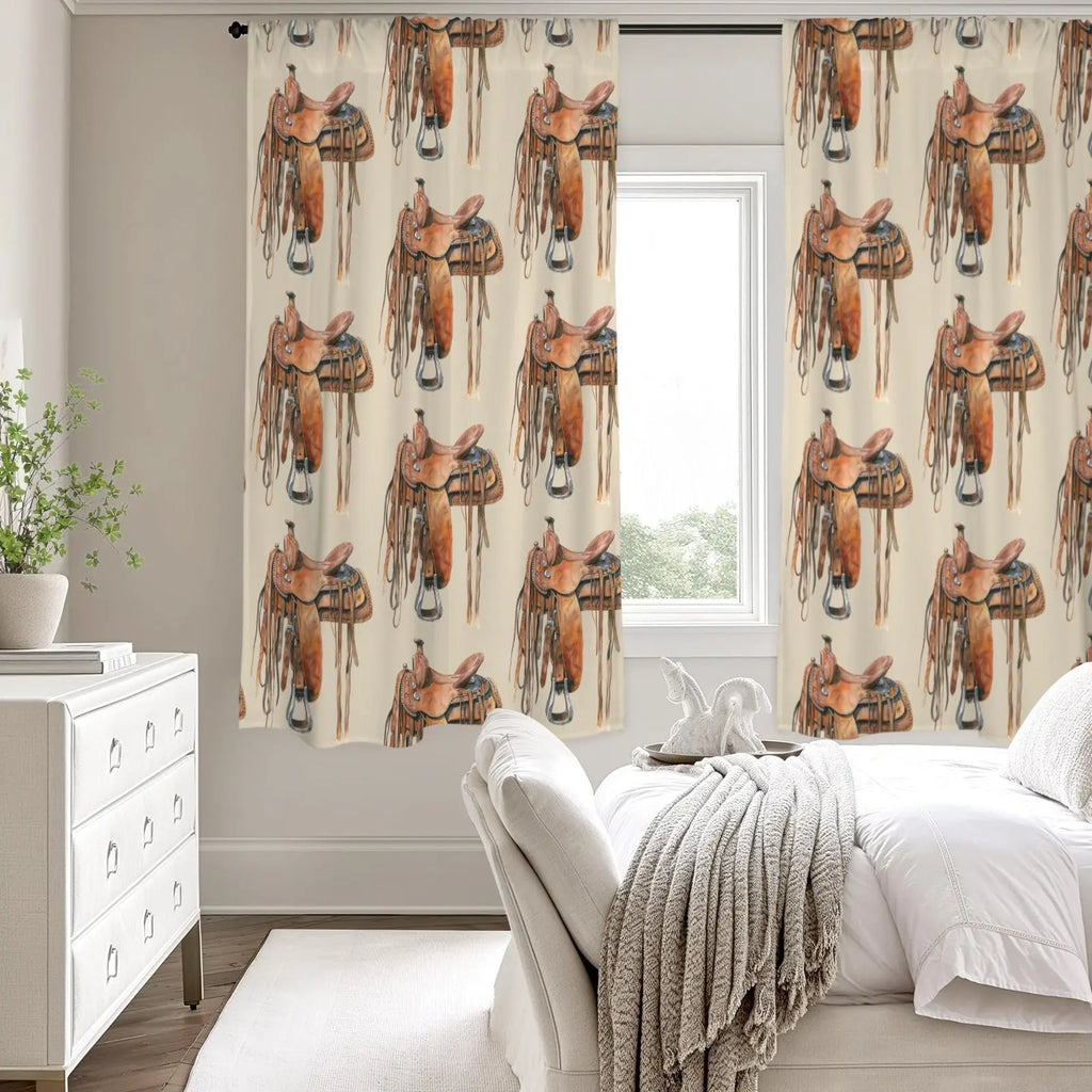 Saddle Print Window Curtain Drapes 52"x63" Made in America Baha Ranch Western Wear