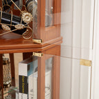 Corner Glass Cabinet Lighted Curio Cabinet Corner Display Case for Living Room, Curio Cabinet, Antique collection, Wine,Bar Glass Storage Light Included, Dark oak