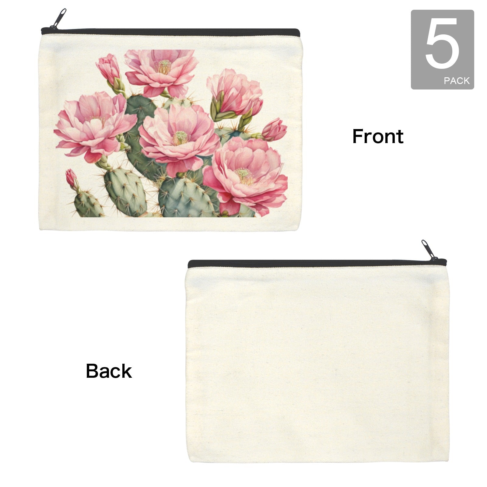 Cactus Flower Cosmetic Bag Pack of 5 Made in America Baha Ranch Western Wear
