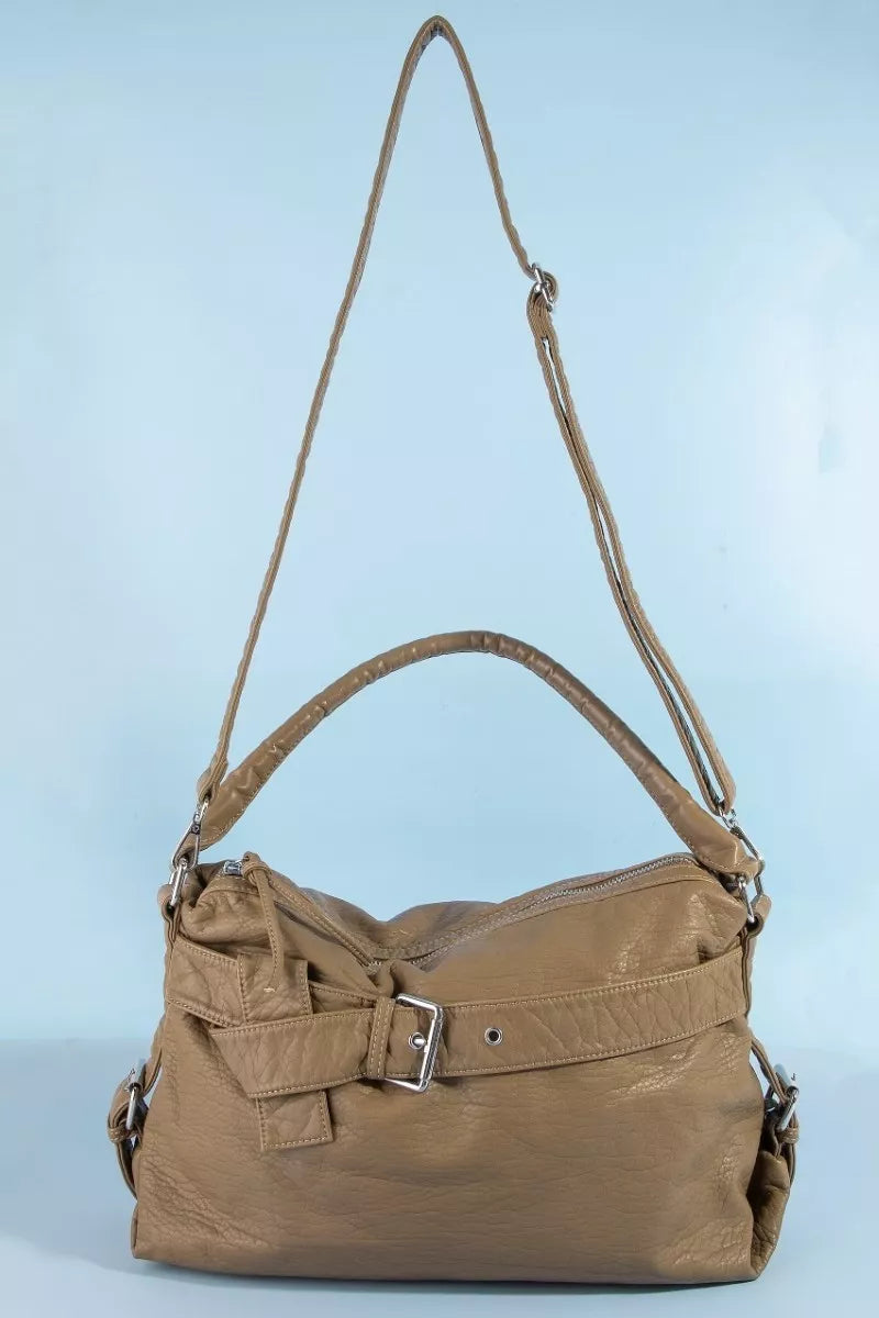 Fame Buckle Strap Detail Leather Handbag
