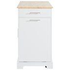 K&K Fluted Kitchen Island with Trash Can Storage Cabinet, Power Outlet, Internal Storage Rack, Rolling Kitchen Islands on 5 Wheels with 3 Drawer, 3 Open Side Racks for 10 Gallon Garbage Bin, White