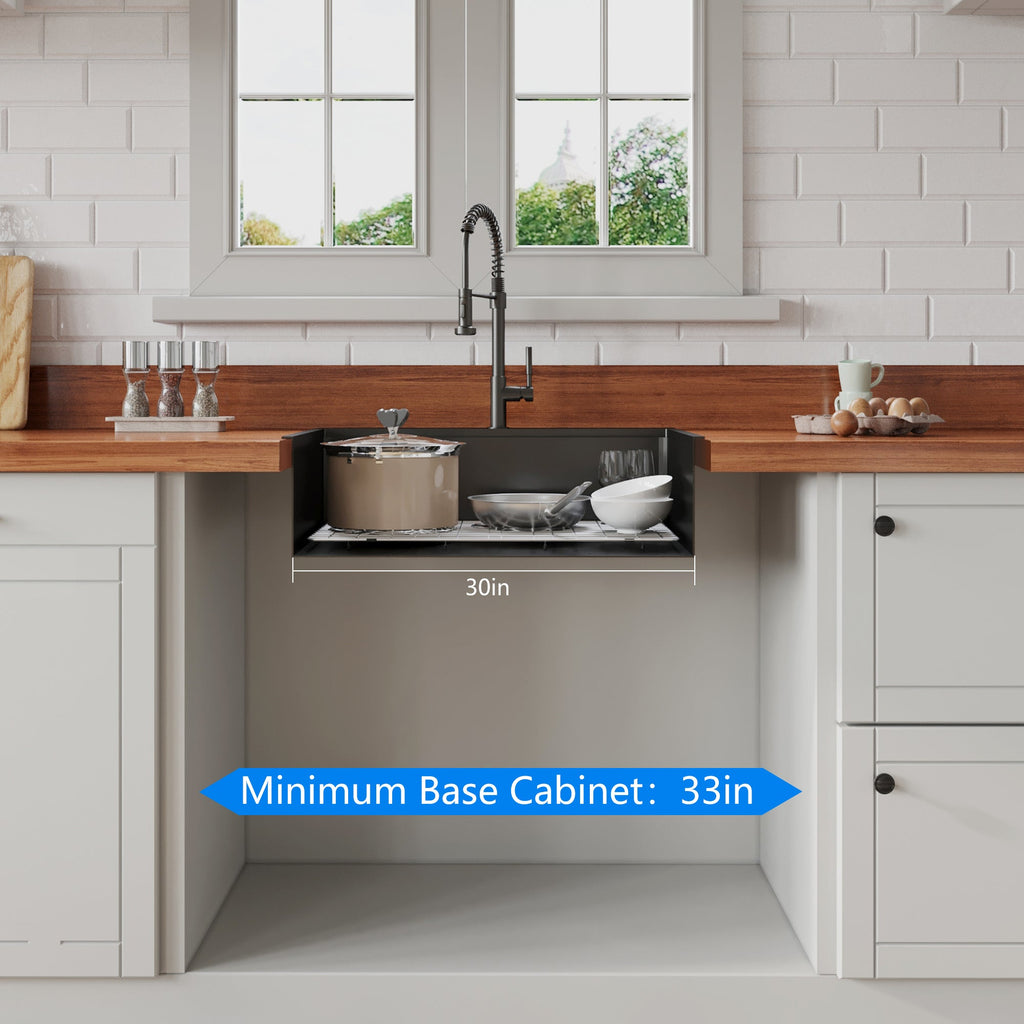 30' x 22' Black Drop In Kitchen Sink, 16 Gauge Stainless Steel Workstation Sink