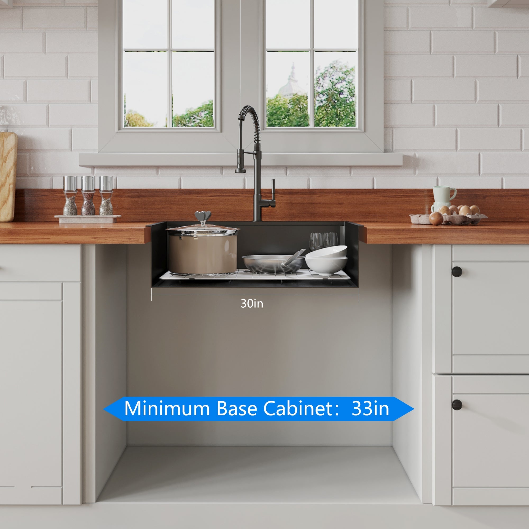 30' x 22' Black Drop In Kitchen Sink, 16 Gauge Stainless Steel Workstation Sink