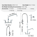 Commercial Faucet with Pre-Rinse Sprayer, 44' Height, 8' Center, 12' Swing Spout, Wall Mount Kitchen Sink Faucet, Brass Constructed Device with Pull Down Spray, for 1/2/3 Compartment Sink