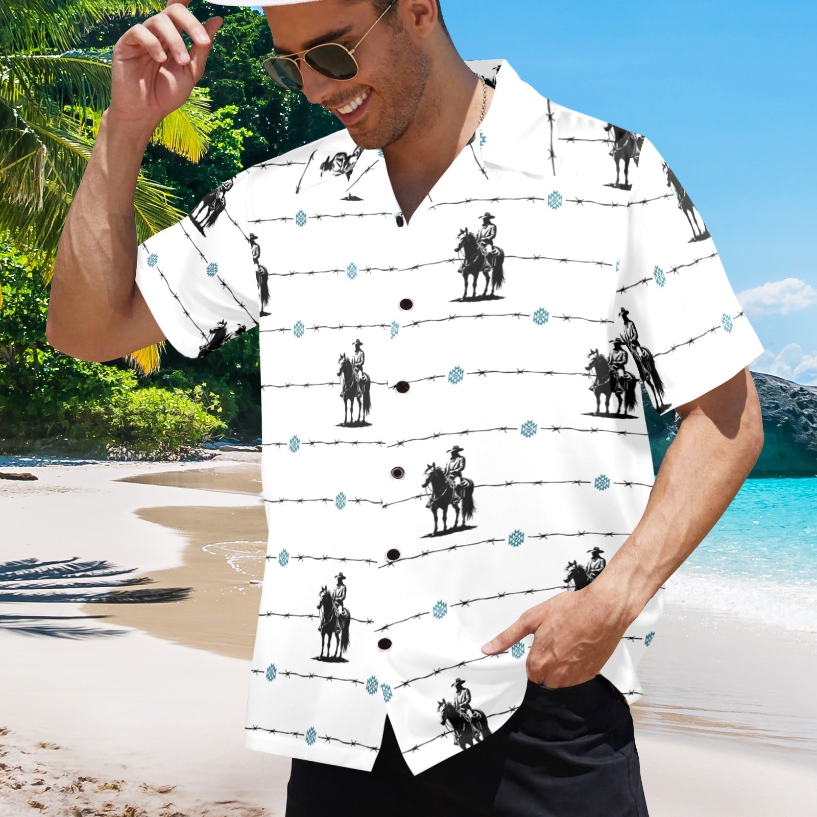 Baha Ranch Saddle Up Western Hawaiian Shirt Made in America Baha Ranch Western Wear