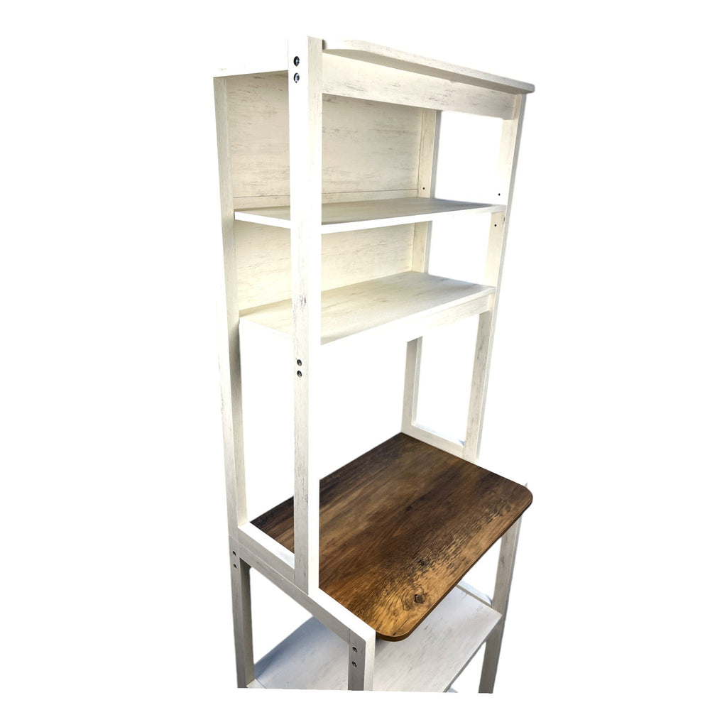 23.62' White and Rustic Brown color 5-Tier Bakers Rack for Kitchen with Storage, Coffee Bar, Kitchen Shelves, Microwave Stand