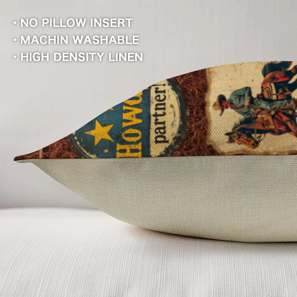 Vintage Cowboy Collage Western Throw Pillow Case Made in America Baha Ranch Western Wear