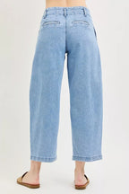 RISEN Slouchy Crop Barrel Pleated Jeans