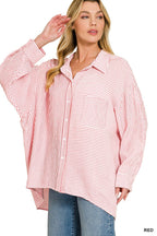 Zenana Woven Stripe Button Down Shirt