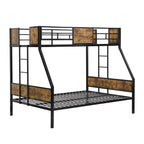 Modern Twin Over Full Metal Bunk Bed with 2-Side Ladder, Full-Length Guardrail, No Box Spring Needed, Black & Brown
