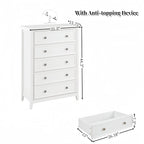 Modern 5 Drawers Dresser 5 Drawers Cabinet,Chest of Drawers Closet Organizers and Storage Clothes Storage Drawers Cabinet for Living Room, Farmhouse Dresser Organizer WHITE