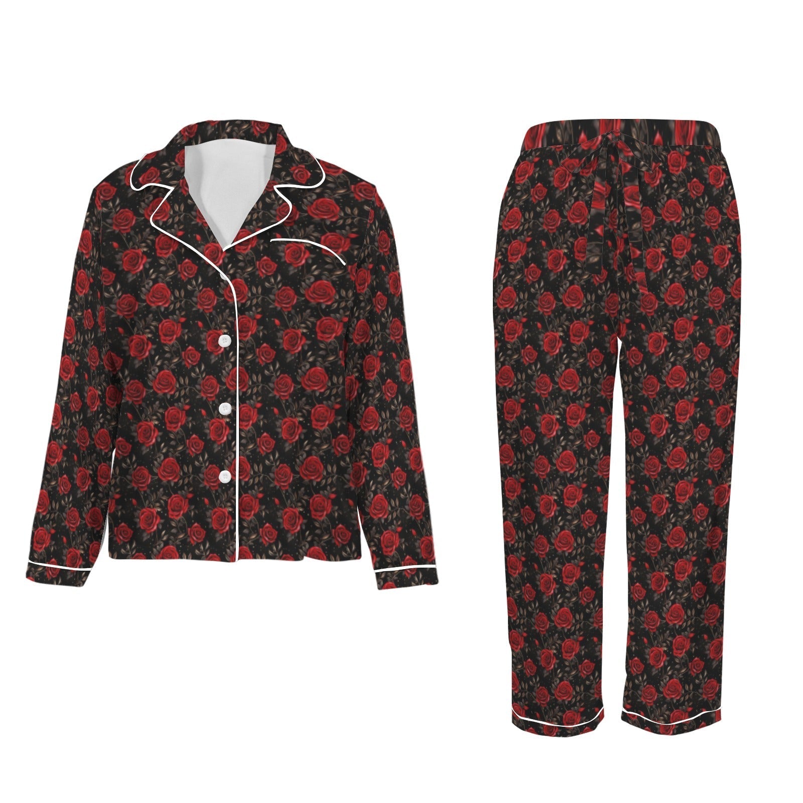Baha Ranch Colores De Mexico Red Roses Satin Pajama Set Baha Ranch Western Wear