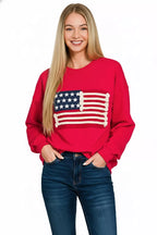 Zenana French Terry American Flag Pullover
