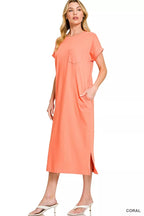 Zenana Round Neck Short Sleeve Midi Dress