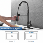 Kitchen Faucet with Pull Down Sprayer and 4 Spraying Modes Single Handle Commercial Spring Kitchen Sink Faucet Matte Black 1 or 3 Hole