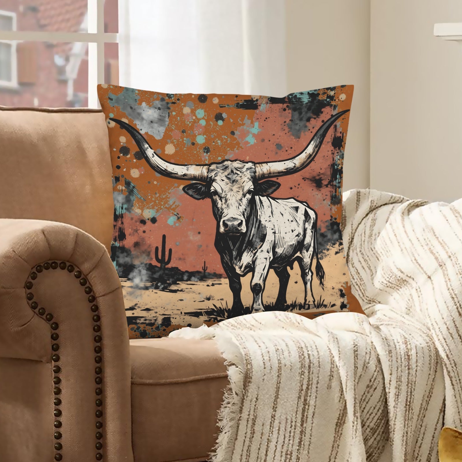 Baha Ranch Lonesome Longhorn Velvety Soft Pillow Case Made in America Baha Ranch Western Wear