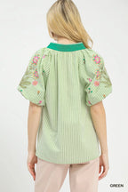 Umgee Embroidered Stripe Top