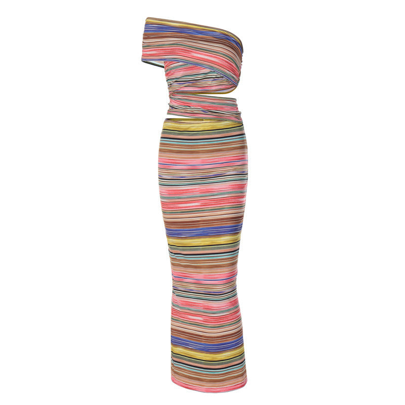 Women's Fashion Printed Hollow Open Back Split Dress