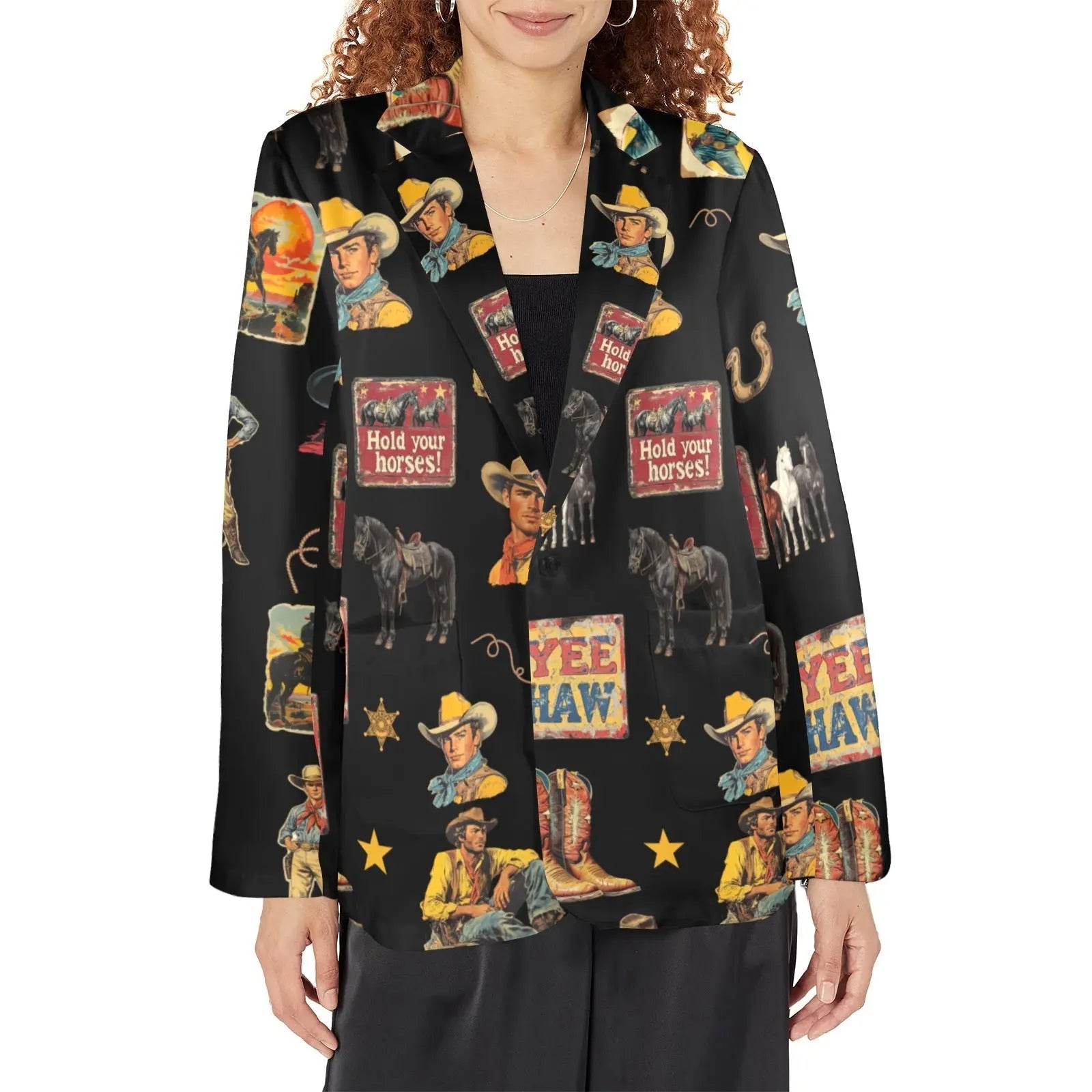 Baha Ranch Vintage Cowboy Collage Western Women's Blazer Baha Ranch Western Wear