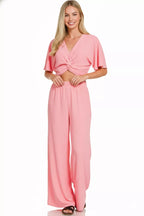Zenana Woven Airflow Twisted Top & Wide Leg Pants Set