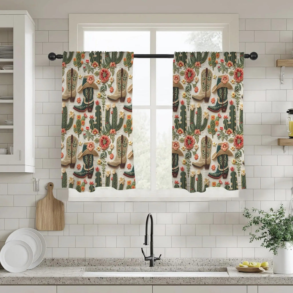 Cactus and Boots Curtains 28"x40" (2-Piece) Made in America Baha Ranch Western Wear