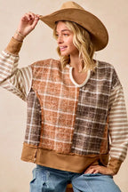 BiBi Plaid And Stripe Mix And Match Top With Open Seam