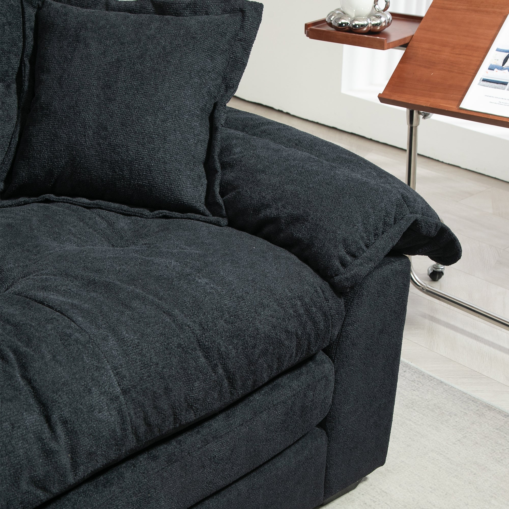 84' Chenille Sofa Small Sofa Loveseat Deep Seat Sofa Couch with 2 Throw Pillows & Memory Foam for Living Room Apartment Office Lounge-Black