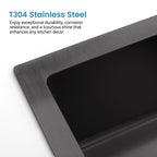 Stainless Steel Kitchen Sink, 27″x19″ Single Bowl, Undermount Handmade Sink in Black, with US Standard Drain and Hook