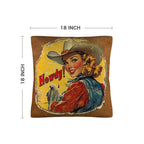 Vintage Cowgirl Howdy Throw Pillow 18 x 18 Made in America Baha Ranch Western Wear