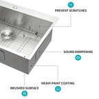 Brushed Nickel 33 x 22 Inch Kitchen Sink Drop In 16 Gauge Stainless Steel Single Bowl Topmount Basin