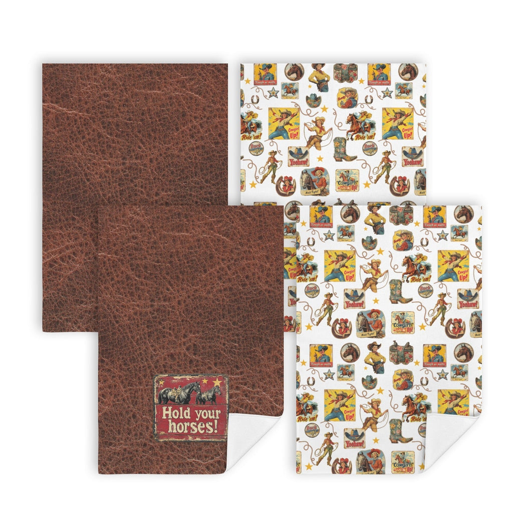 Vintage Cowgirls Set of 4 Kitchen Dish Towels Made in America Baha Ranch Western Wear