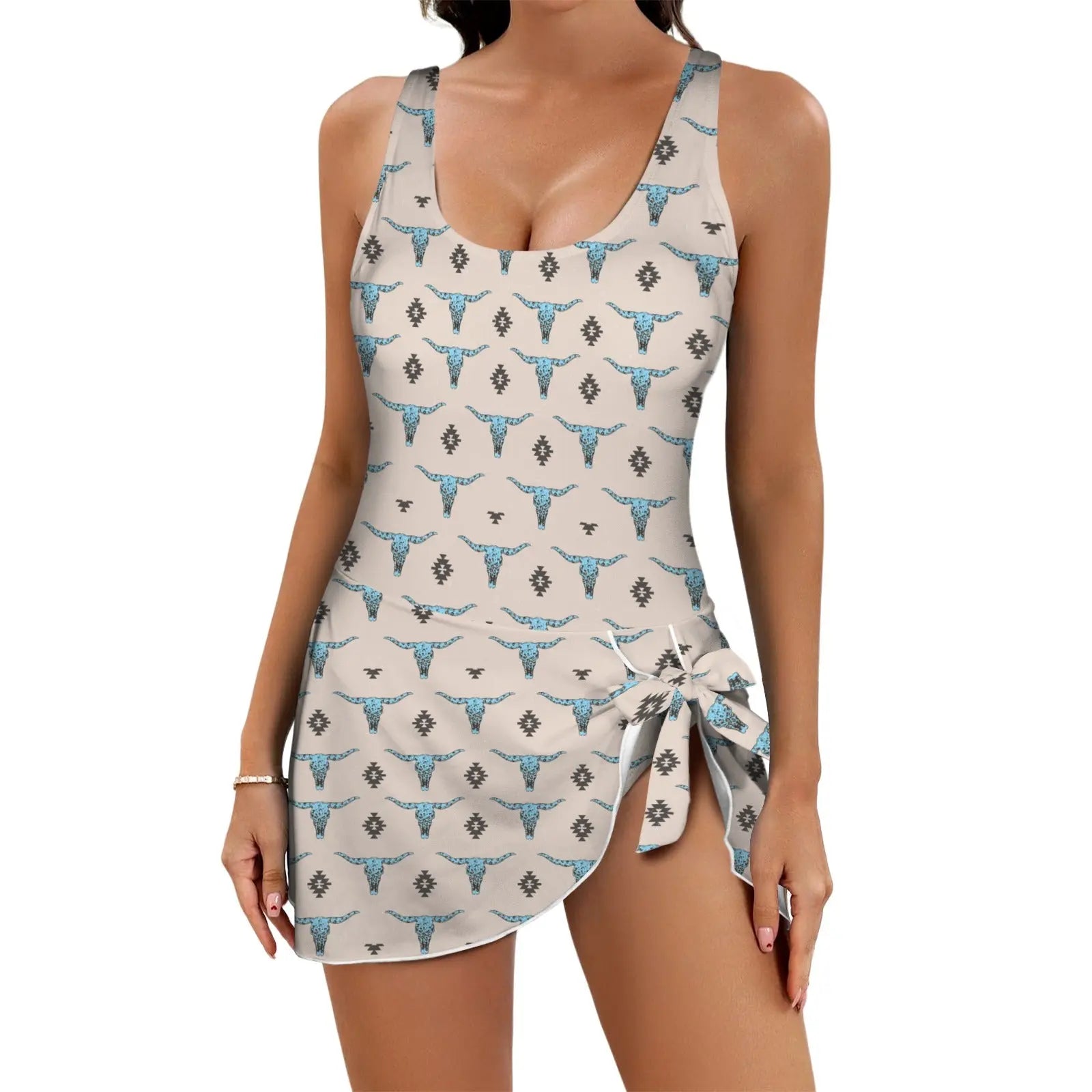 Baha Ranch Turquoise Longhorn Skirted Swimsuit Baha Ranch Western Wear