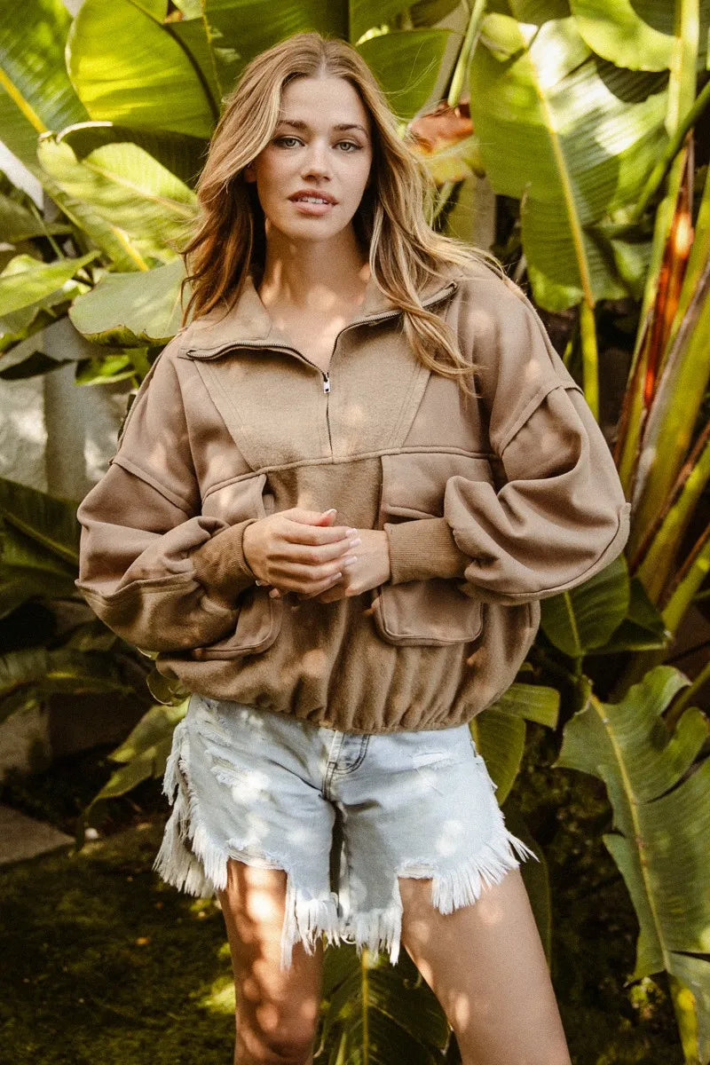 BiBi Half Zip Vintage Washed Fleece Pullover