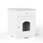 White Wooden Pet House Cat Litter Box Enclosure with Drawer and Side Table, Indoor Cat Home Nightstand for Small Cats, MDF Construction, 18.9'' W x 20.9'' D x 25'' H