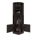 Cairo Corner Bar Cabinet with Double Door Cabinet, Glass Rack, Eight Built-in Wine Rack, Dark Walnut