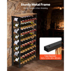 48 Bottle Wine Rack,8-Tier Wine Bottle Holder,Freestanding Floor Display Wine Storage Shelves with Wood Table Top,For Kitchen Pantry, Cellar, Bar, Dining Room, Living Room, Black