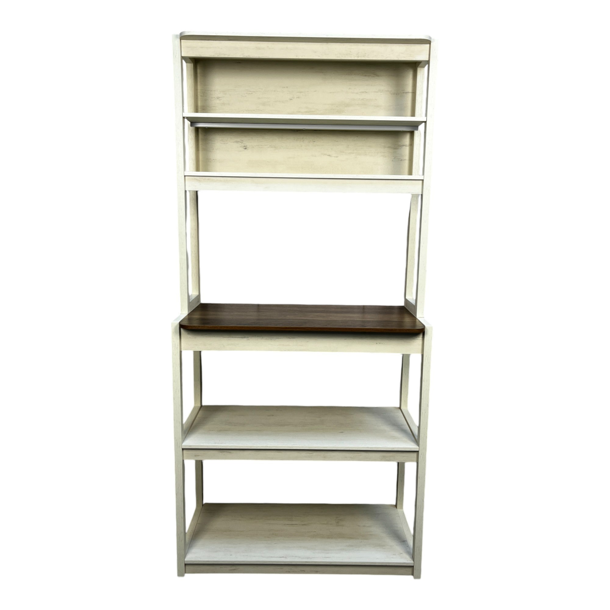 31.50' White and Rustic Brown color 5-Tier Bakers Rack for Kitchen with Storage, Coffee Bar, Kitchen Shelves, Microwave Stand