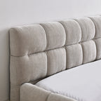 Modern Queen Size Upholstered Bed Frame with Headboard, Thick Chenille Fabric, Beige