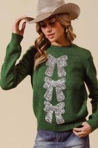 SO ME Sequins Bow Ribbon Embellished Christmas Sweater