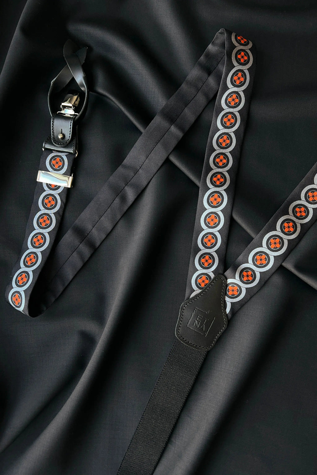 Sicily Lava Orange Floral Etna Patterned Silk Suspenders ETNA