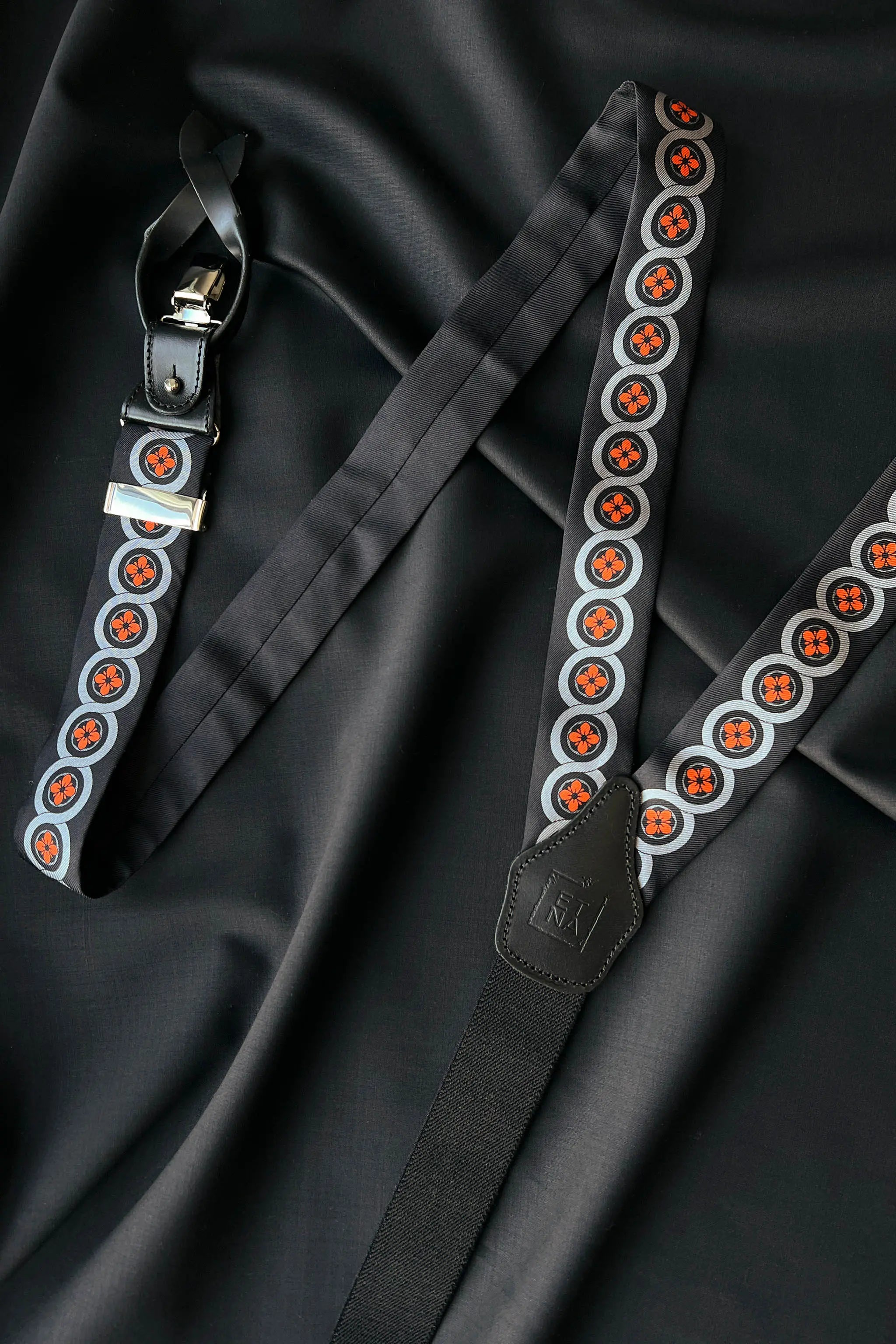 Sicily Lava Orange Floral Etna Patterned Silk Suspenders ETNA