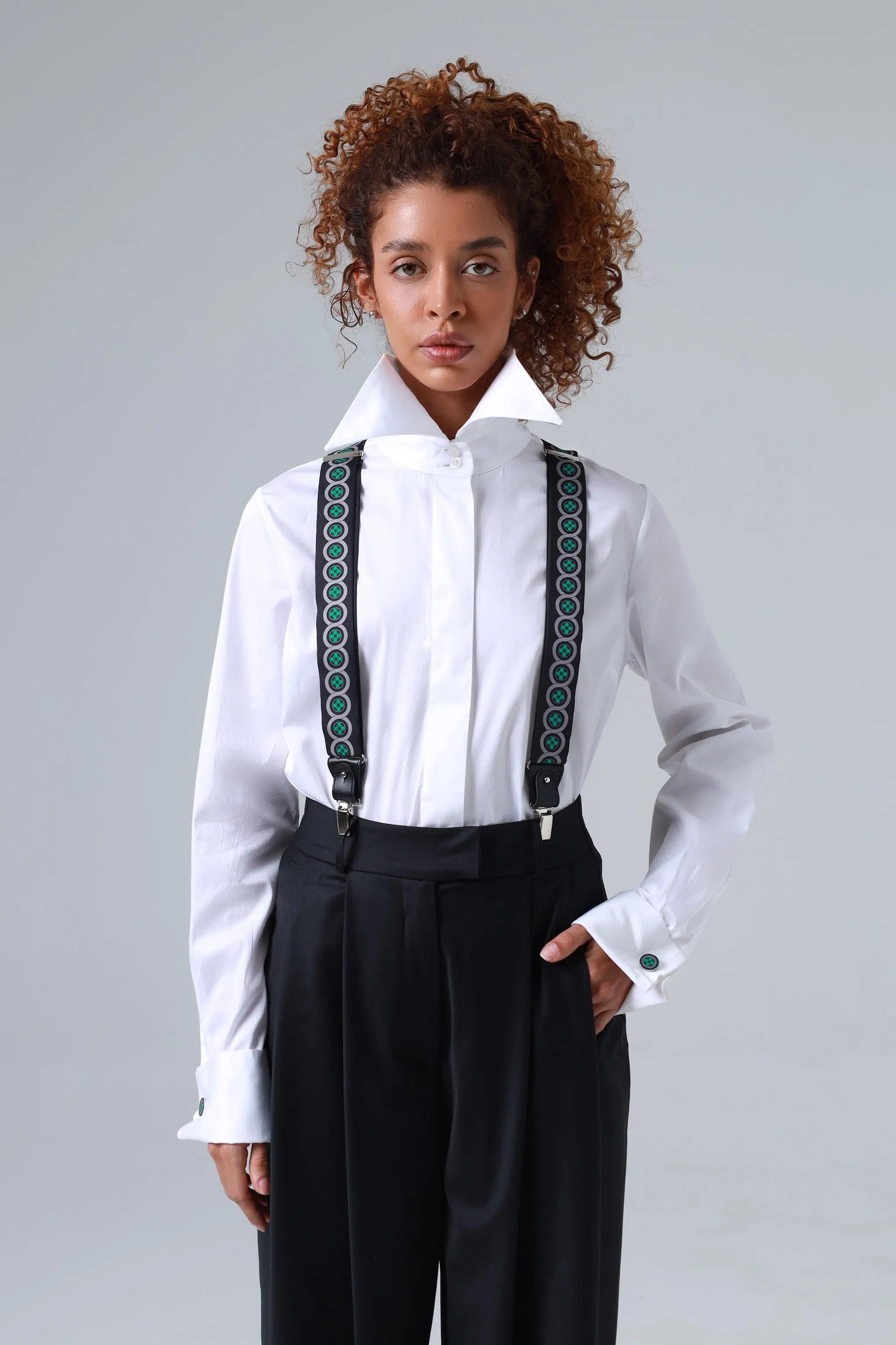 Sicily Meadow Green Floral Patterned Silk Suspenders ETNA