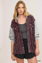 Umgee Contrast Hooded Chenille Jacket