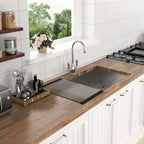 Modern Brushed Nickel 33 Inch Undermount Stainless Steel Kitchen Sink 16 Gauge, 9 Inch Deep Single Bowl