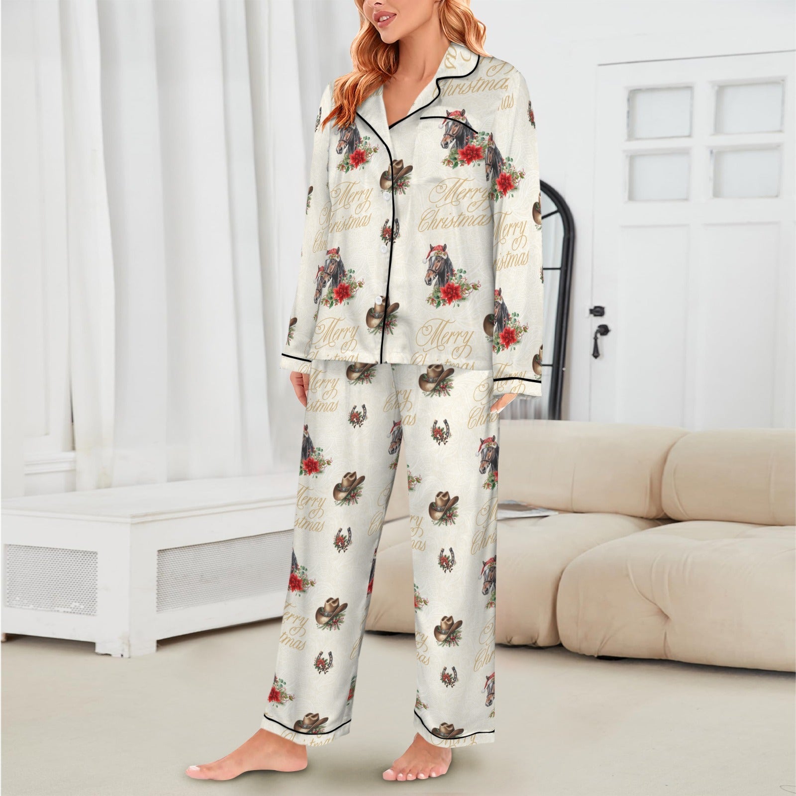 Baha Ranch Christmas Horses Satin Western Pajamas Baha Ranch Western Wear