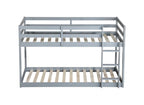 Solid Wooden , Solid Rubber Wooden Twin over Twin Floor Bunk Bed with Ladder ,Upper and Bottom Bed Platforms crafted with Strengthened Slats ,Grey