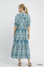 Umgee Two tone Border Print Midi Dress