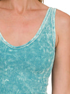 Zenana 2 Way Neckline Washed Ribbed Seamless Tank Top